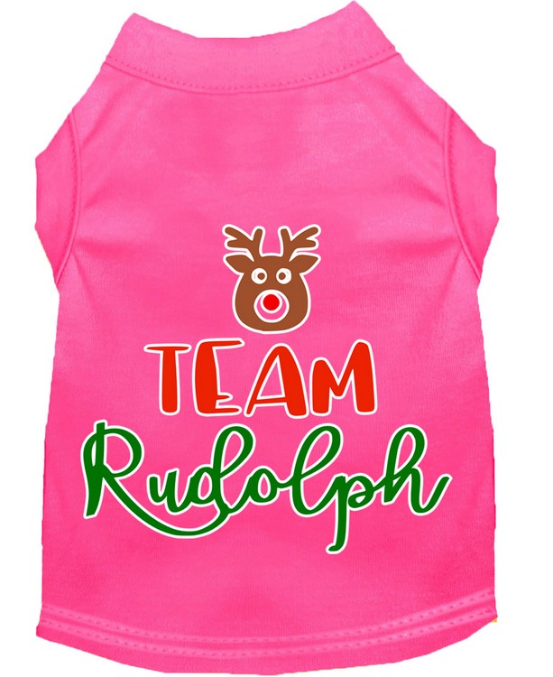 Team Rudolph Screen Print Dog Shirt Bright Pink XS